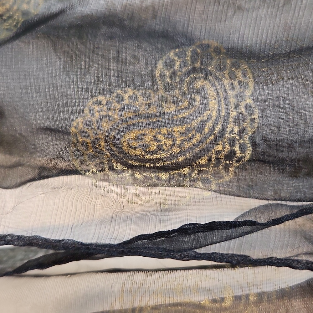 Vintage Lightweight Black and Gold Paisley‎ Italian Scarf - Picture 2 of 6